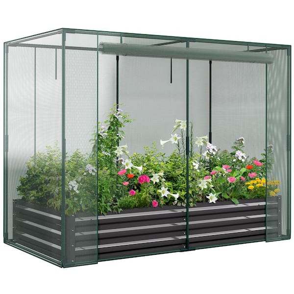 Galvanized Raised Garden Bed Kit 71 in. x 35 in. x 59 in. Metal Planter Box with Crop Cage Anti-Bird Netting Mesh Cover