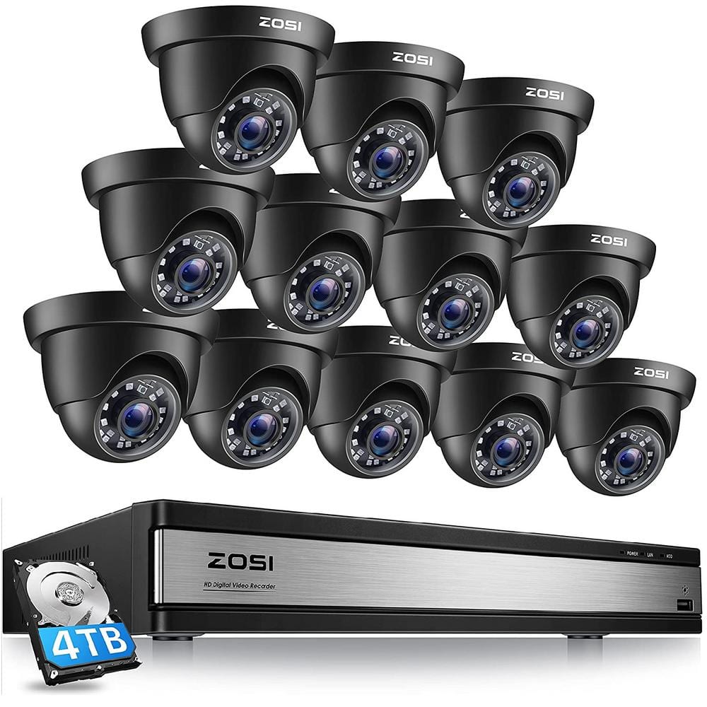 16-Channel 5MP-Lite 4TB DVR Security Camera System with 12 Wired 1080p Outdoor Dome Cameras, 80 ft. Night Vision -  ZOSI, 16CK-418B12S-40