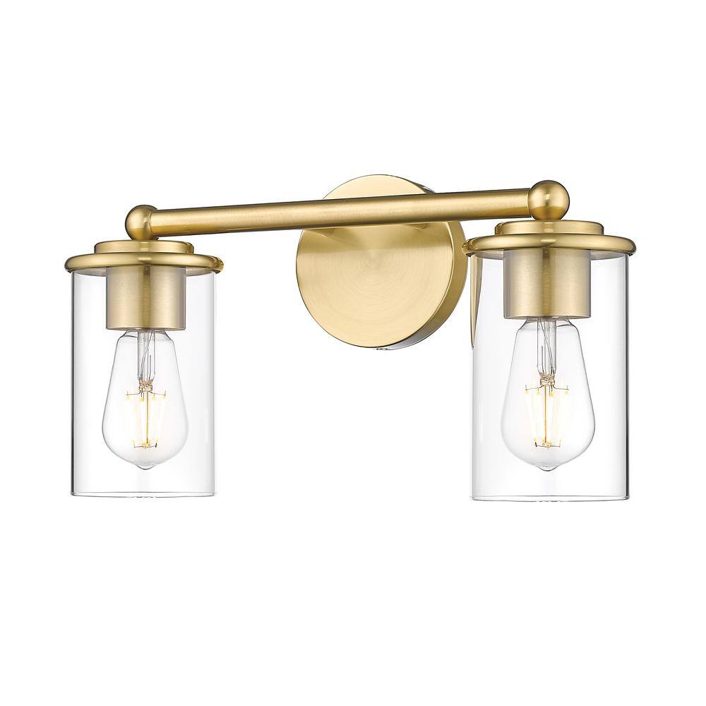 Thayer 16 in. 2-Light Luxe Gold Vanity Light with Clear Glass Shade with No