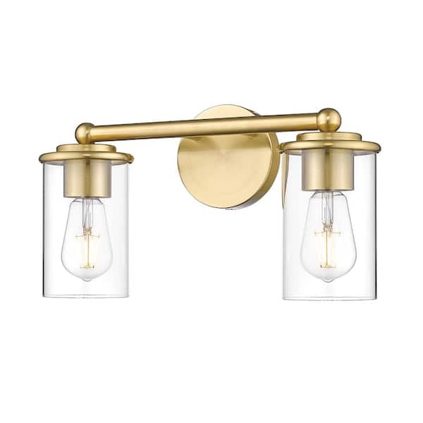 Unbranded Thayer 16 in. 2-Light Luxe Gold Vanity Light with Clear Glass Shade with No Bulbs Included
