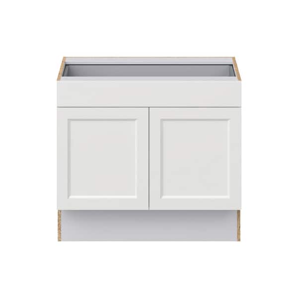 J COLLECTION Alton Painted White Recessed Assembled 36 in. W x 32.5 in. H x 23.75 in. D Accessible ADA 1 Drawer Base Kitchen Cabinet