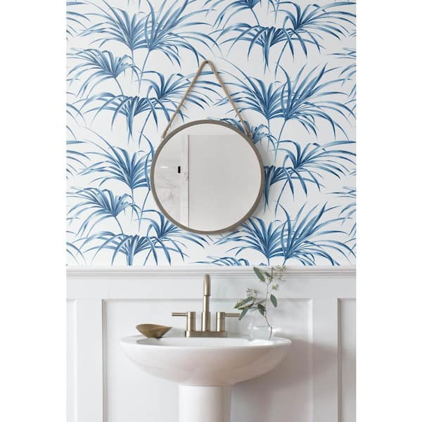 Tropical Palm Leaf Coastal Blue Vinyl Peelable Roll (Covers 30.75 sq. ft.)