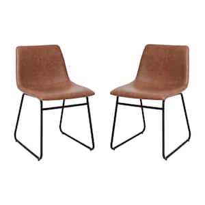 Light Brown Faux Leather/Black Frame Leather/Faux Leather Dining Chair (2-Pack)