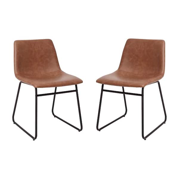 TAYLOR + LOGAN Light Brown Faux Leather/Black Frame Leather/Faux Leather Dining Chair (2-Pack)