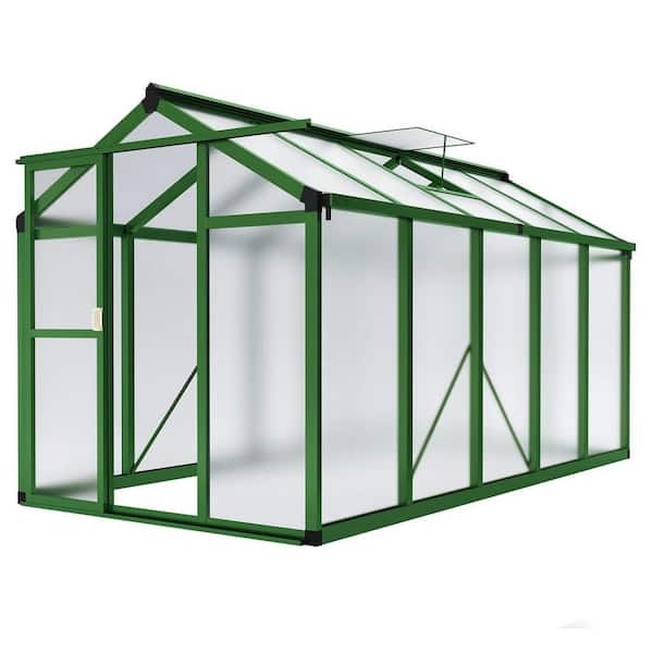 6 ft. x 10 ft. Walk-in Greenhouse-Vented Roof, Adjustable Vent, Windproof Aluminum Frame, Lockable Door, Green
