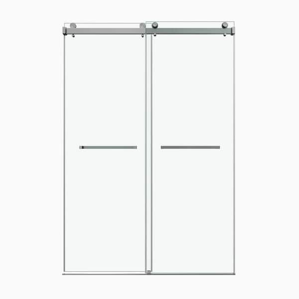 56-60"W x 76"H Frameless Single Sliding Shower Door-3/8" (10mm)Clear Tempered Glass, Bypass Design, Finish