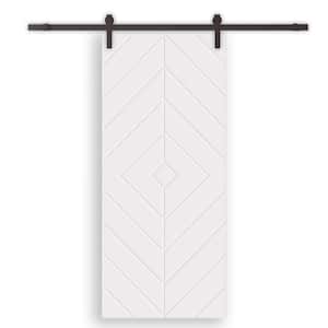 Diamond 24 in. x 84 in. Fully Assembled White Stained MDF Modern Sliding Barn Door with Hardware Kit