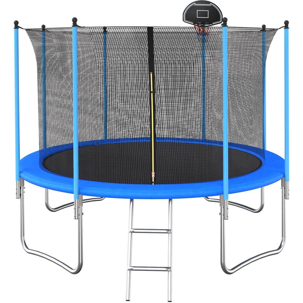 12 ft. Blue Round Outdoor Trampoline with Safety Enclosure and Basketball Hoop -  SUNRINX, MG52-1-TP