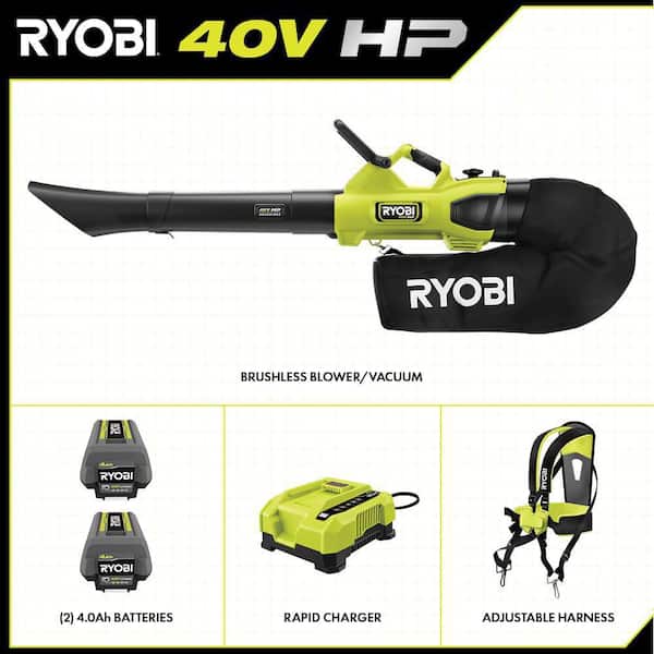 RYOBI RY404150 40V HP Brushless 100 MPH 600 CFM Cordless Leaf Blower/Mulcher/Vacuum with (2) 4.0 Ah Batteries and Charger - 3