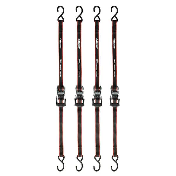 Photo 1 of 12 ft. x 1 in. Ratchet Tie Down with S Hook (4-Pack)