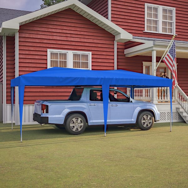 Unbranded 10 ft. x 20 ft. Outdoor Adjustable Pop Up Canopy Tent with Carry Bag, Sand Bags, Ropes, Stakes, Blue for Parties