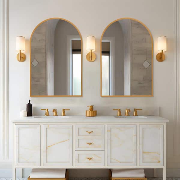 Dovelina 24 in. W x 31 in. H Arched Mirror Gold Framed Aluminum Alloy Wall Mirror Set of 2