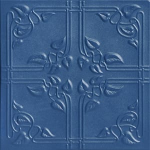 Ivy Leaves Van Deusen Blue 1.6 ft. x 1.6 ft. Decorative Foam Glue Up Ceiling Tile (21.6 sq. ft./case)