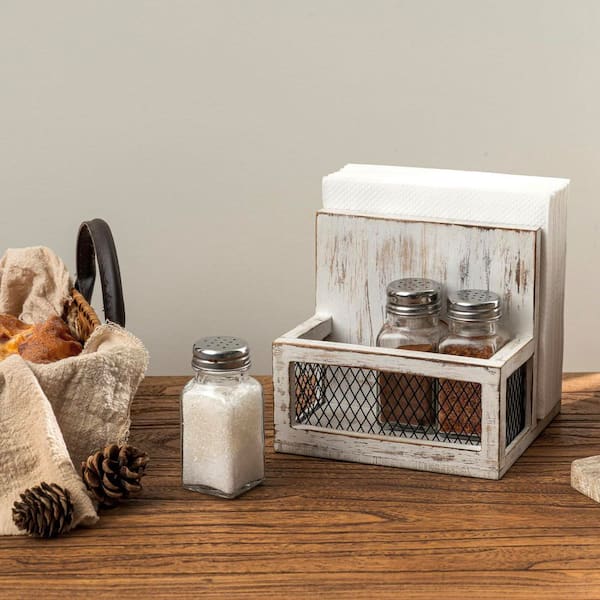 Multifunctional Napkin Holder with Salt and Pepper Shakers Holder for Home Kitchen, White
