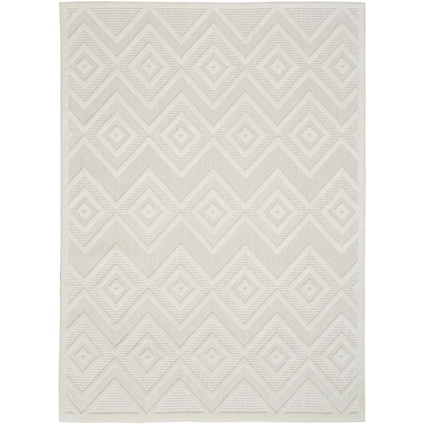 Versatile Ivory/White 6 ft. x 9 ft. Geometric Contemporary Indoor/Outdoor Area Rug