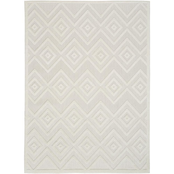 Nourison Versatile Ivory/White 6 ft. x 9 ft. Geometric Contemporary Indoor/Outdoor Area Rug