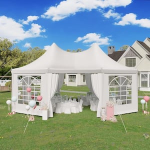 15 ft. x 20 ft. Party Tent, White Wedding Tent, Octagonal Heavy Duty Canopy with 6 Removable Sidewalls