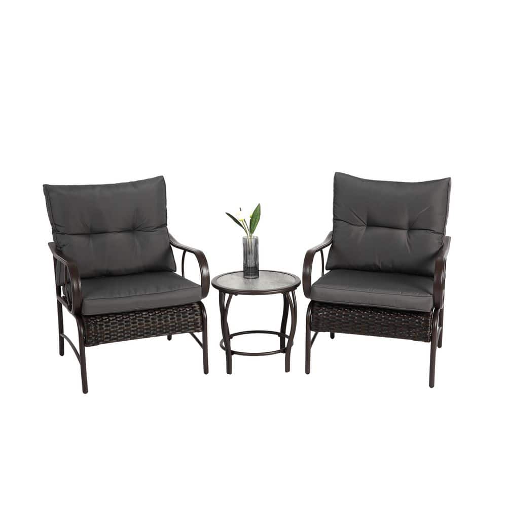 3-Piece Steel Patio Conversation Set with Gray Cushions and Coffee Table fo