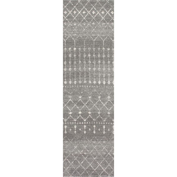 nuLOOM Blythe Modern Moroccan Trellis 3 ft. x 14 ft. Dark Gray Runner Rug