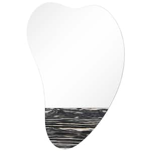 Curved Harmony Wall Mirror, 36 in. x 24 in. Irregular Frameless Mirror Featuring Exotica Stained Veneer Accents