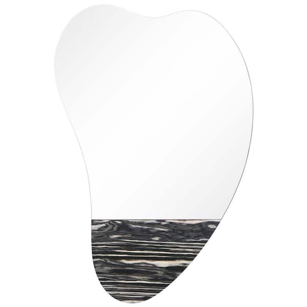 Empire Art Direct Curved Harmony Wall Mirror, 36 in. x 24 in. Irregular Frameless Mirror Featuring Exotica Stained Veneer Accents