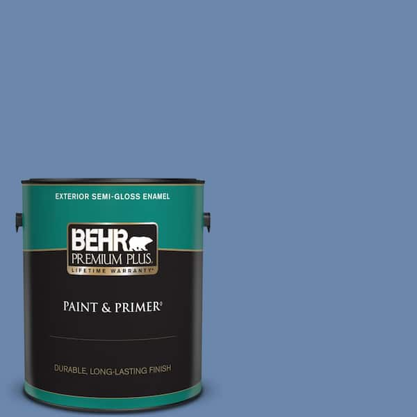 BEHR PREMIUM PLUS 1 gal. #M530-5 Cowgirl Blue Semi-Gloss Enamel Exterior Paint & Primer