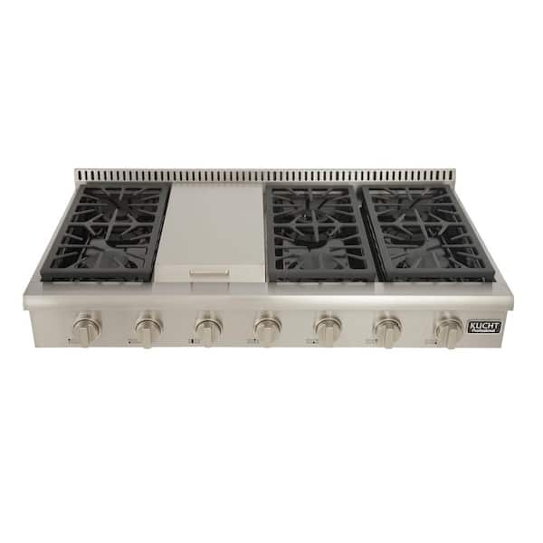 Kucht Professional 48 in. Propane Gas Range Top with 6 Sealed Burners and Griddle in Stainless Steel with Classic Silver Knobs