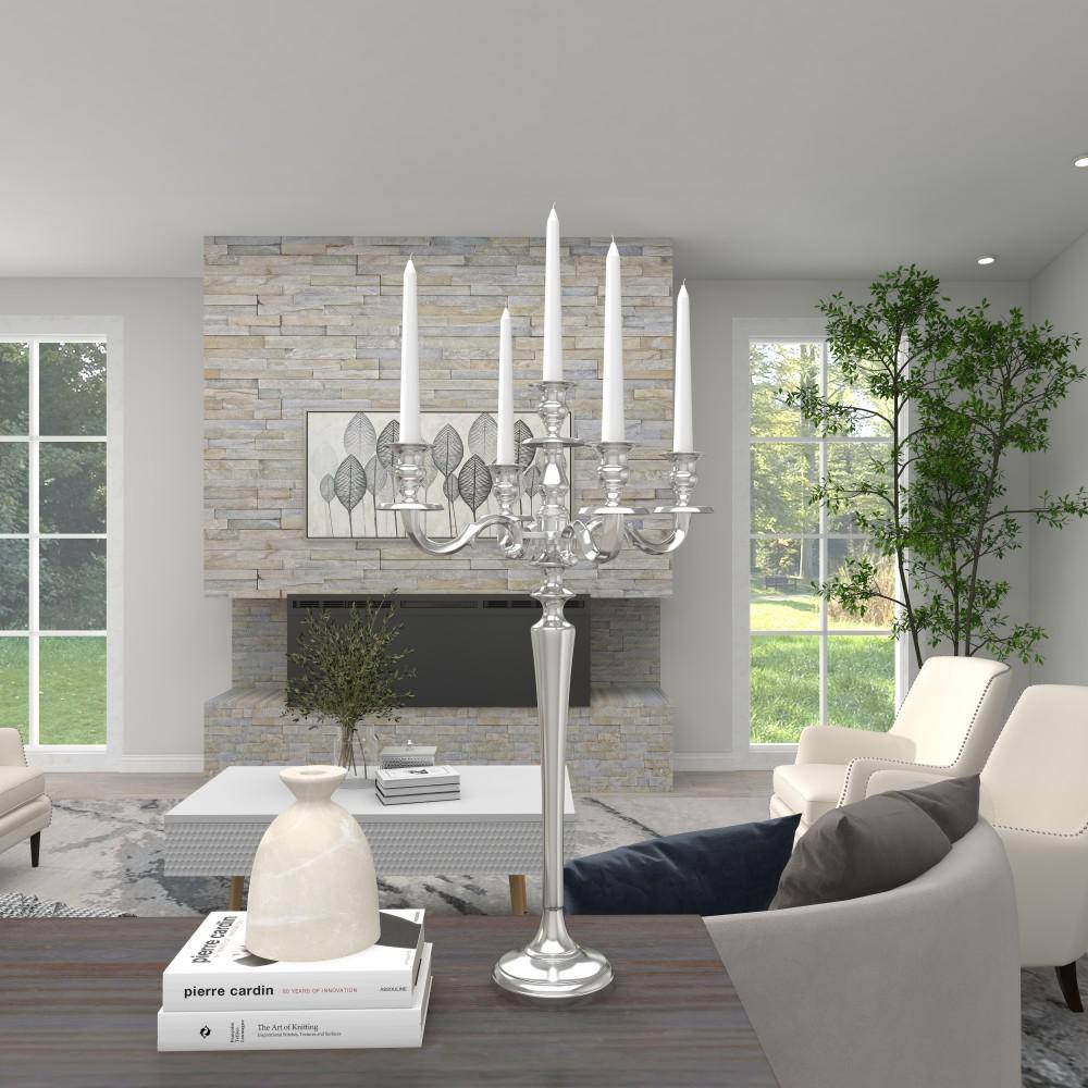 Tall Silver Aluminum 5-Holder Traditional Candelabra