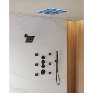 26-Spray 16in. Waterfall Dual Shower Heads Ceiling Mount Fixed and Handheld Shower Head 2.5 GPM in Matte Black
