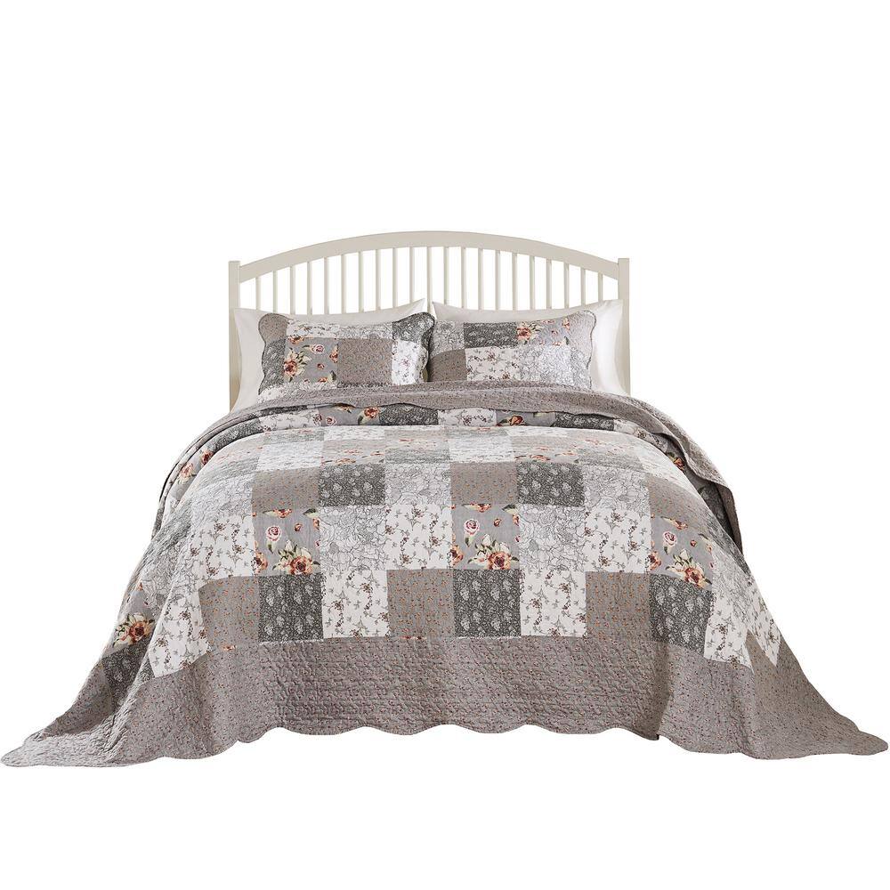 Barefoot Bungalow Giulia Cotton-Rich Floral Print Quilted Bedspread Set  3-Piece Jumbo King  Multi