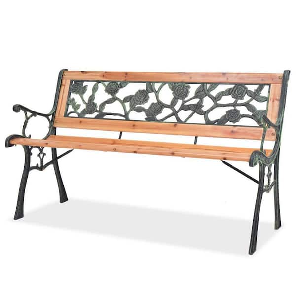 ITOPFOX 48 in. W 1-Person Brown Wood Iron Frame Outdoor Bench