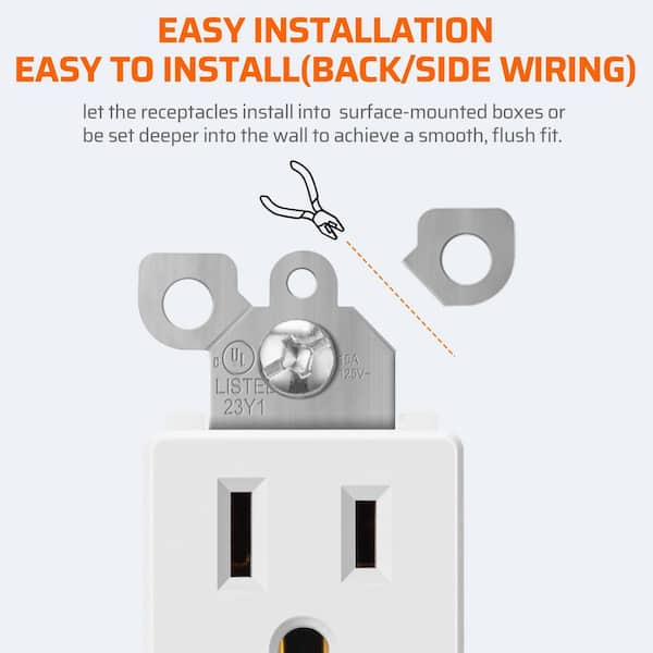 Decorator Receptacle Outlet with Wall Plate, 15 Amp Standard Electrical Wall Outlet, White (10 Pack)