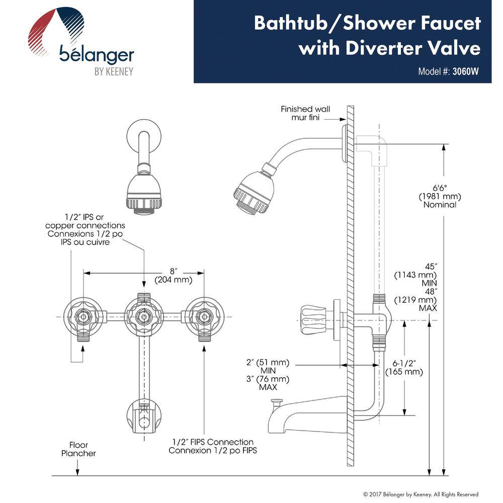 Polished Chrome Wall Mounted Shower Faucet with Three Handles