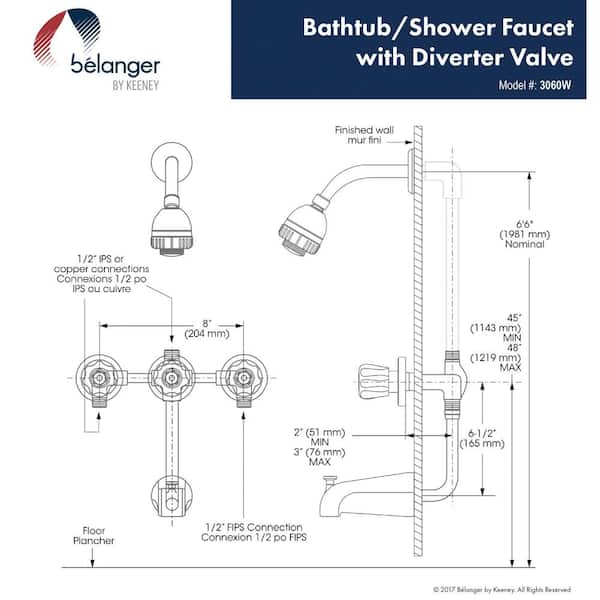 Keeney Belanger 3 Handle 2 Spray Tub, Bathtub Shower Plumbing Diagram