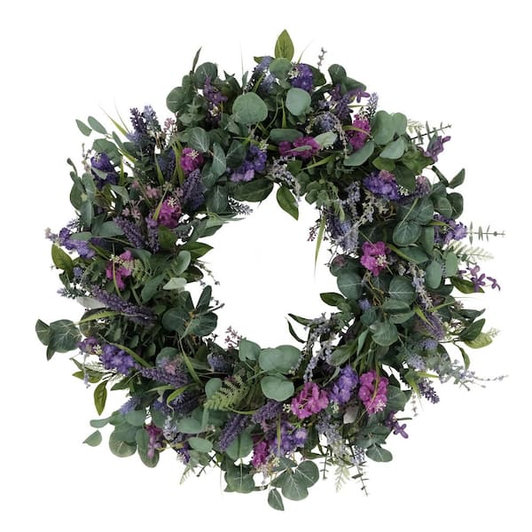 Puleo International 30 in. Artificial Lavender and Eucalyptus Floral Spring Wreath