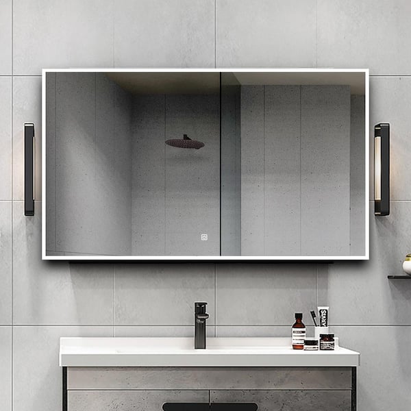 KINWELL 48 in. W x 28 in. H Framed Rectangular LED Light Bathroom Vanity Mirror