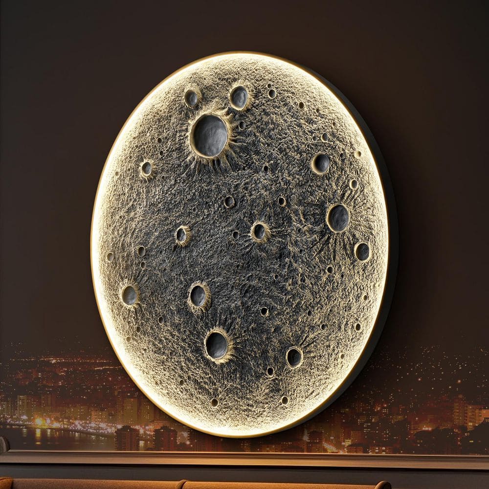 GOGEXX 48 in. x 48 in. Gray Realistic Resin Moon Dimmable LED Wall