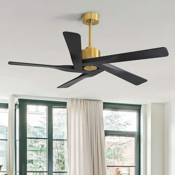 64 in. 6 Fan Speeds Ceiling Fan in Gold and Black without Light (5 Blades)