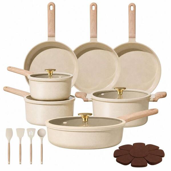 22-Piece Nonstick Pots and Pans Set, Ceramic Cookware Set in White, Non-toxic Kitchen Cooking Set, PFAS and PFOA Free