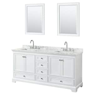 Deborah 72 in. W x 22 in. D x 35 in. H Double Bath Vanity in White with White Carrara Marble Top and 24 in. Mirrors