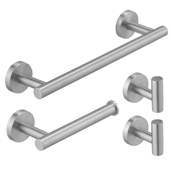 BWE 4-Piece Bath Hardware Set with Towel Hook Toilet Paper Holder and Towel Bar Wall Mount Accessory Set in Brushed Nickel