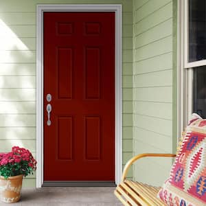 30 in. x 80 in. 6-Panel Mesa Red Painted Steel Prehung Right-Hand Inswing Front Door w/Brickmould