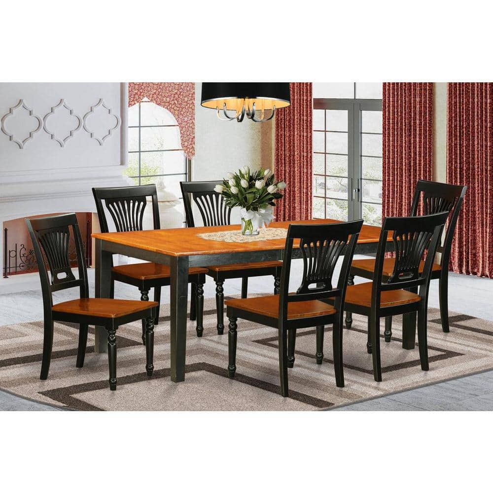 Cherry and Black Wood 7-Piece Dining Set with High Lattice Back Chairs