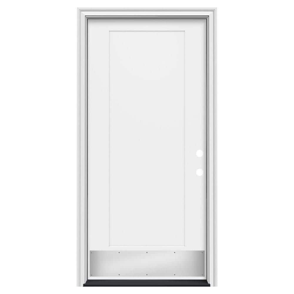 JELDWEN 36 in. x 80 in. 1 Panel Flat LeftHand/Inswing Modern White Steel Prehung Front Door w