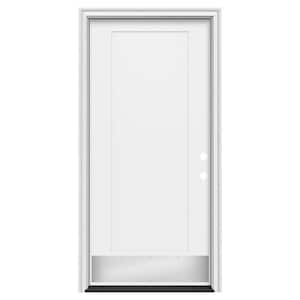 36 in. x 80 in. 1 Panel Flat Left-Hand/Inswing Modern White Steel Prehung Front Door w/Brickmould, ADA Accessible