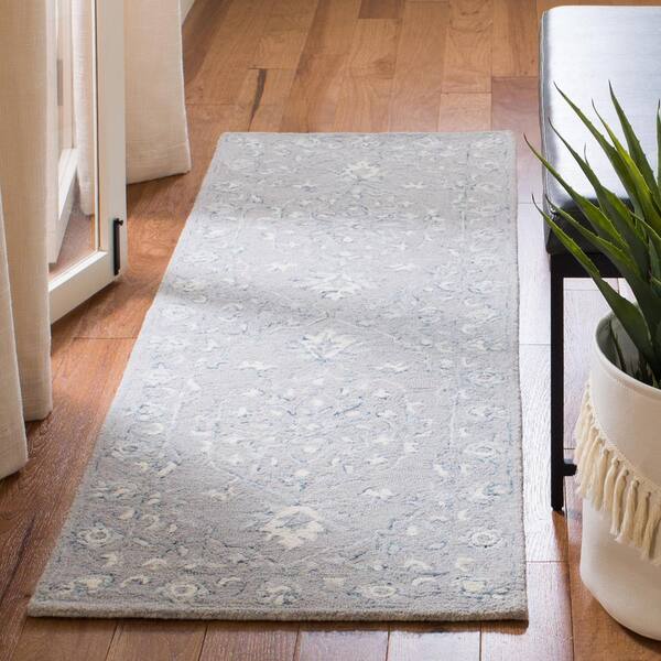Micro-Loop Light Gray/Ivory 2 ft. x 7 ft. Floral Border Runner Rug