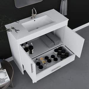 Pacific 40 in. W x 18 in. D x 34 in. H Bath Vanity in White with White Ceramic Vanity Top with White Basin
