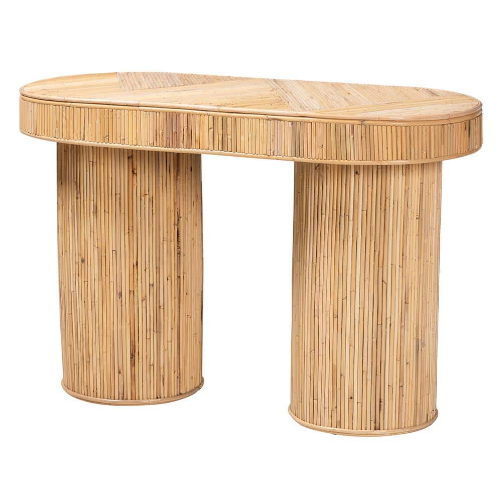 Iryna Natural Rattan and Wood Bohemian Console Table