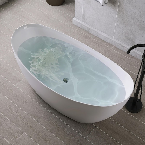 65 in. x 31.5 in. Thin Edge Acrylic Flatbottom Freestanding Soaking Bathtub in White