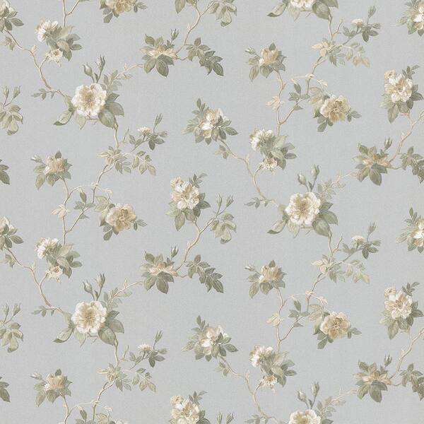 Brewster Agatha Silver Scrolling Floral Wallpaper